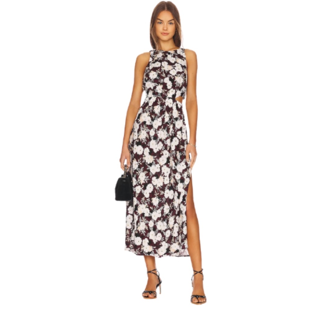 MINKPINK Maya Multi Midi Dress Brown White Floral Size Extra Small